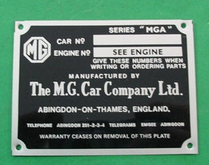 PLATE CHASSIS MGA UK - INCLUDES DELIVERY
