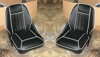 SAA3020AW SEAT ASSEMBLY PAIR CLASSIC TYPE SPRITE & MIDGET MK1 BLACK W/ WHITE PIPING - FREIGHT EXTRA OR PICK UP - CONTACT US